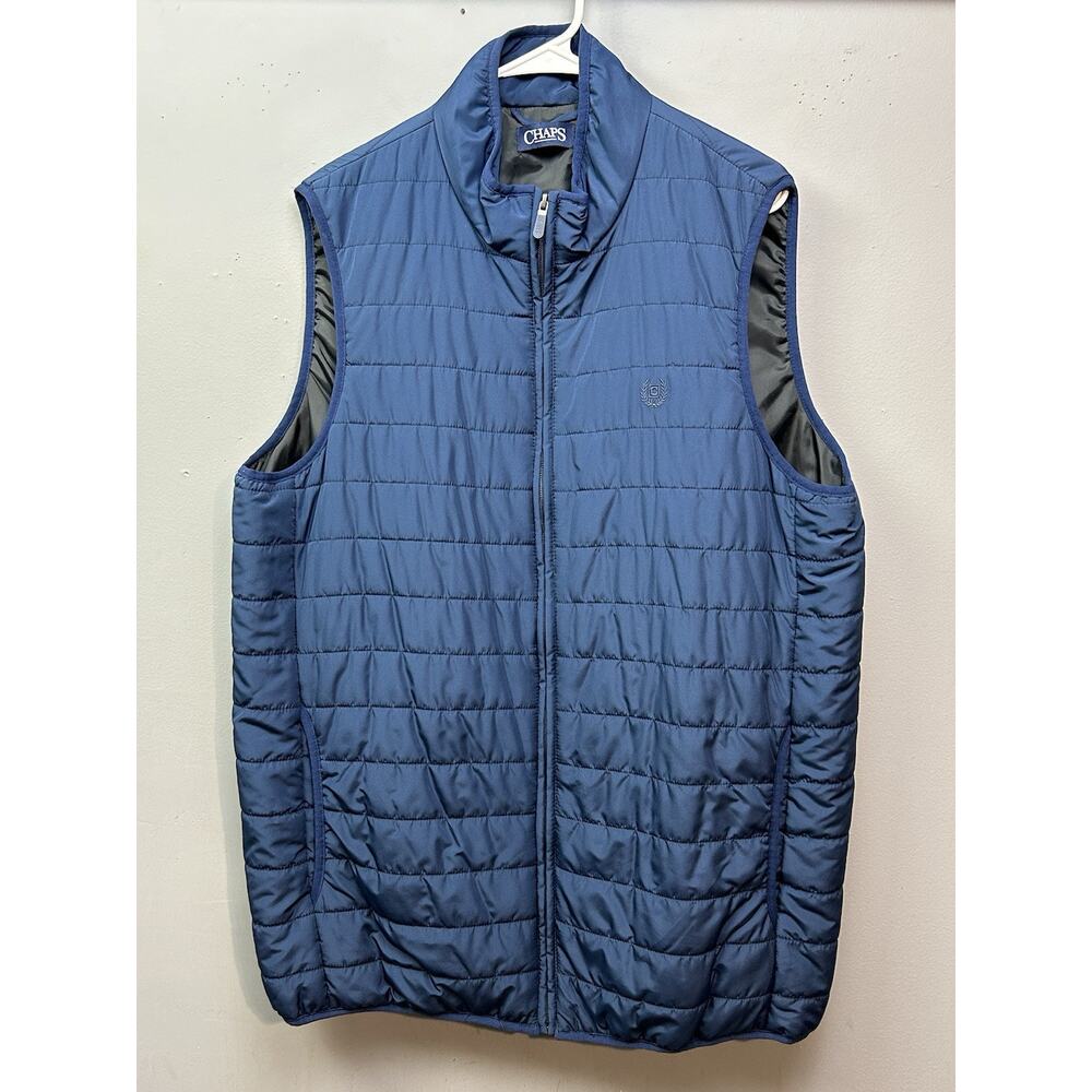 Chaps Puffer Vest Mens Large Tall Blue Full Zip Casual Quilted Packable Pockets